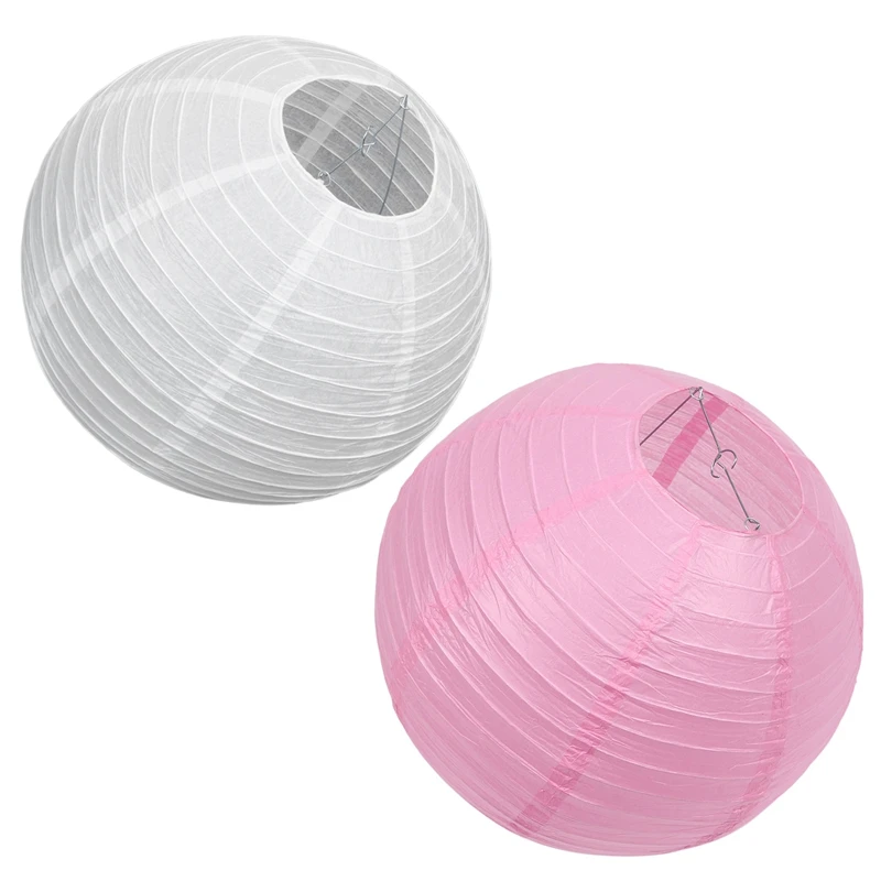 

New 2 X Chinese Japanese Paper Lantern Lampshade For Party Wedding, 40Cm(16 Inch) Creamy-White & Pink
