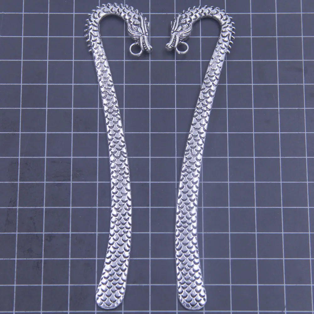 Silver Tone Dragon Metal Bookmarks With Hole For Reading Books Jewelry DIY Making Findings Charms 122mm