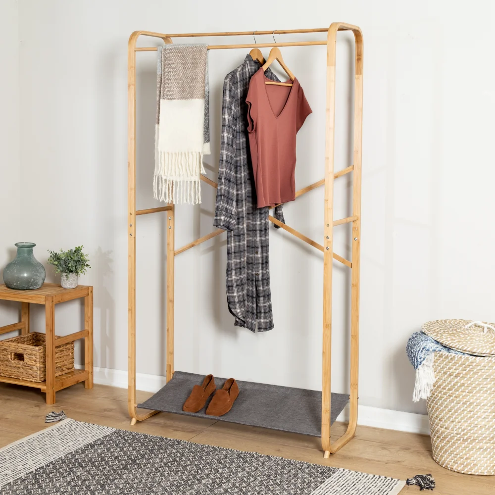 

Вешалка для хранения одежды, вешалка для одежды, из бамбука и ткани, серого цвета