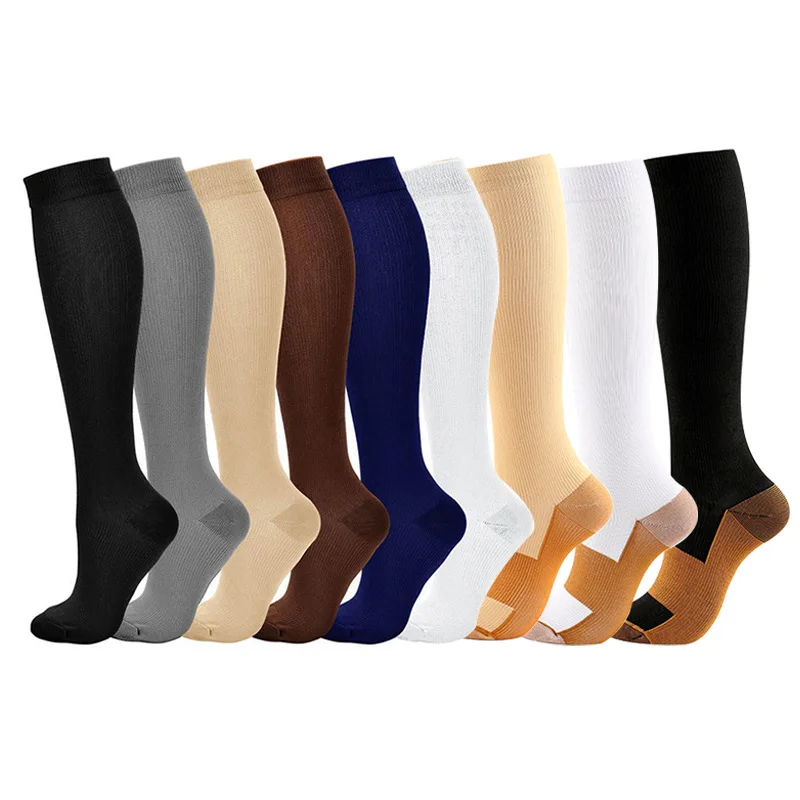 Copper Fiber Compression Stocking Nurse 9 Pairs Nylon Pressure Leg Socks Outdoor Sports Socks Multi-color Sport Running Socks