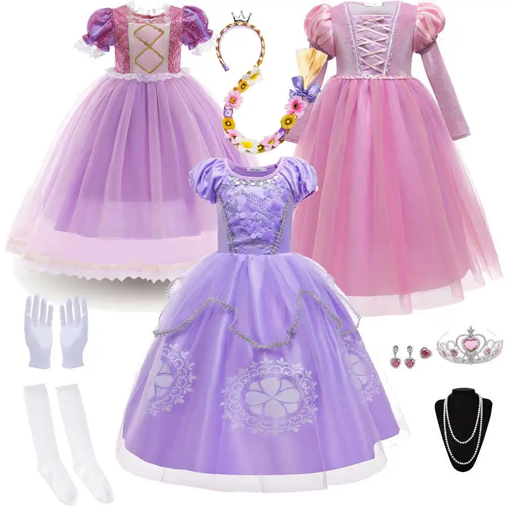 

Платье в стиле Рапунцель для девочек, нарядное платье для хэллоуивечерние, одежда для маленьких девочек, косплей-костюм Рапунцель