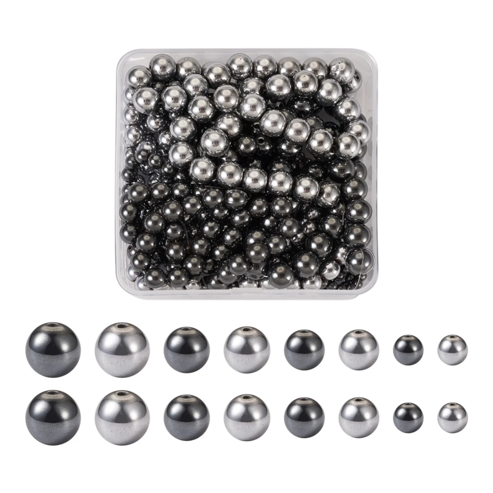

8 Strands Non-magnetic Synthetic Hematite Beads Strands 4~10mm Round Spacer Bead for DIY Necklace Bracelet Jewelry Making Decor