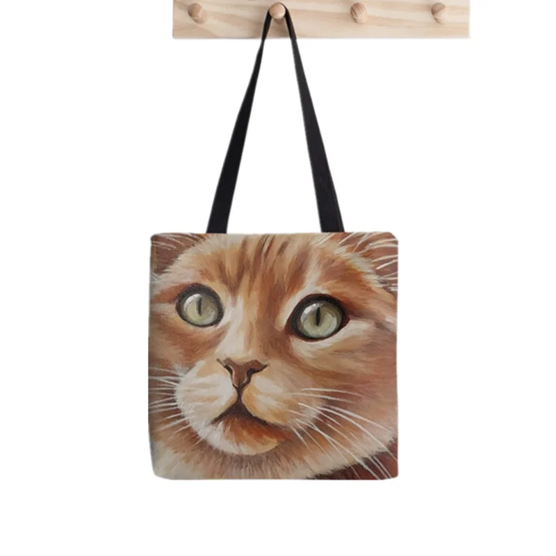 

2021 Shopper Peach Cat Printed Tote Bag women interesting Harajuku shopper handbag girl Shoulder shopping bag Lady Canvas Bag