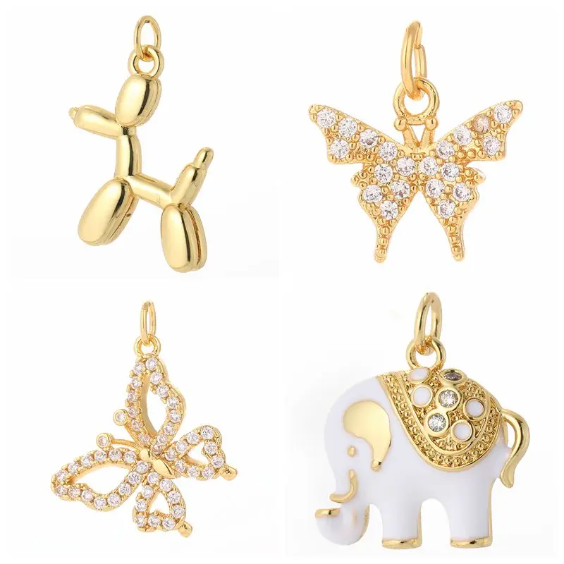 

Butterfly Bird Bee Dog Cat Pet Cute Animals for Jewelry Making Supplies Gold Design Diy Charms for Earrings Necklace Zircon