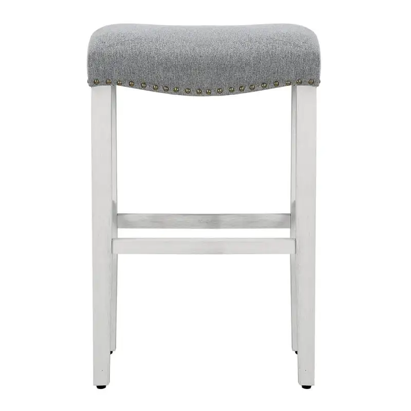 

Inch Upholstered Saddle Counter Stool (Set of 2), Antique White/Gray