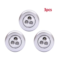 3 led touch control night light round lamp under cabinet closet push stick on lamp home kitchen bedroom automobile use