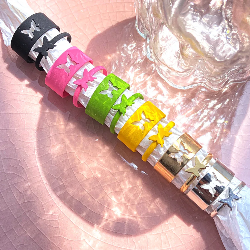 

New Butterfly Spray Paint Hollow Couple Ring 12-Piece Set