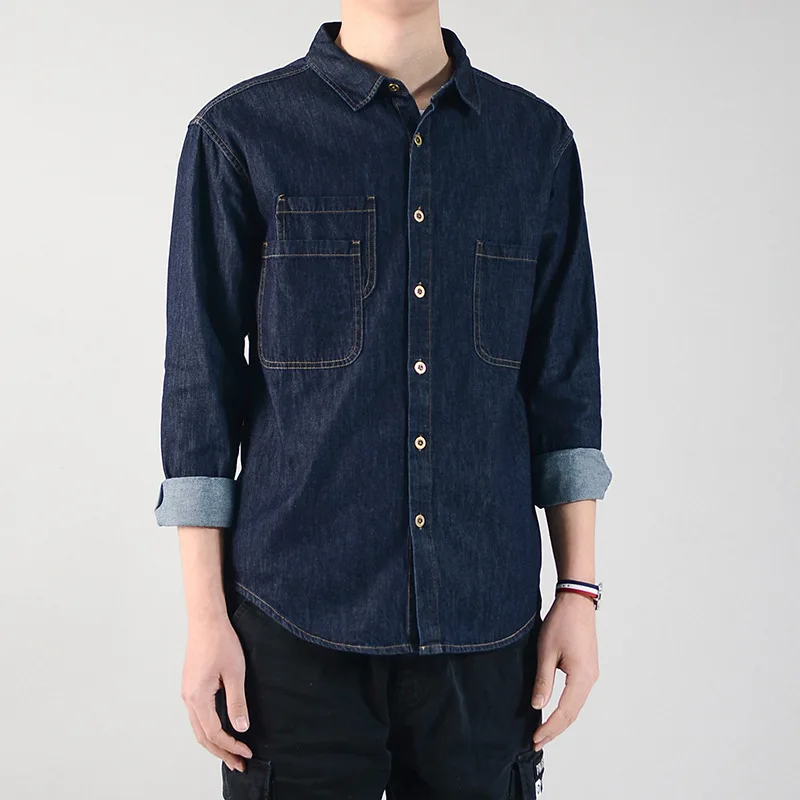 2021 New Men's Shirt Spring Washed Denim Shirt New Loose Denim Long Sleeve Shirt Men's Trendy Retro Shirts for Men Young