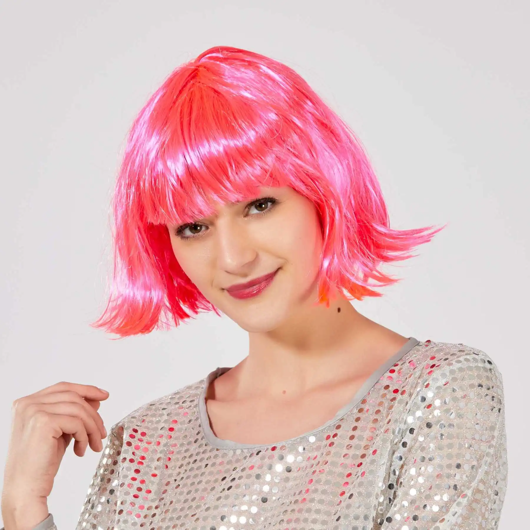 

Candy Pink Color Party Wig Stubby Hair Ergonomic Design Practical Products