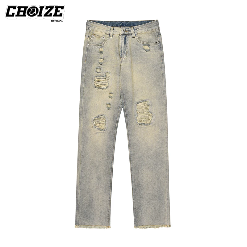 

Fashion Harajuku Destroyed Ripped Jeans Men Streetwear Vintage Straight Jeans Homme Hip Hop Broken Biker Denim Pants Hole