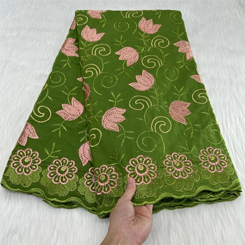 

5 Yards African Swiss Voile Lace Fabric Embroidery Lace With diamonds Dry 100% Cotton Lace Fabric For Wedding 7L072107