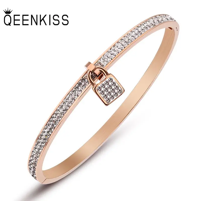 

QEENKISS BT803 Fine Jewelry Wholesale Fashion Lovers Couple Birthday Wedding Gift AAA Zircon Titanium Stainless Steel Bracelet