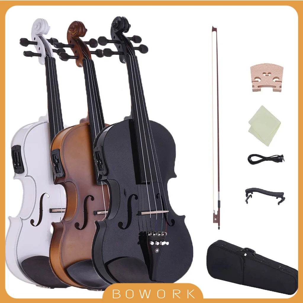 HOT Full Size 4/4 Acoustic Electric Violin Fiddle Solid Wood Body Fingerboard Pegs Tailpiece Shoulder Rest 4/4 Arco Fiddle SET enlarge