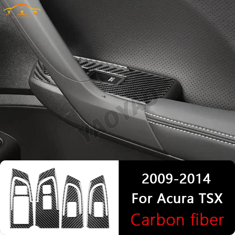 Фото Автомобильная наклейка для Acura TSX 2009-2014, углеродное волокно, кнопка подъема окна автомобиля, крышка, автомобильные аксессуары №1