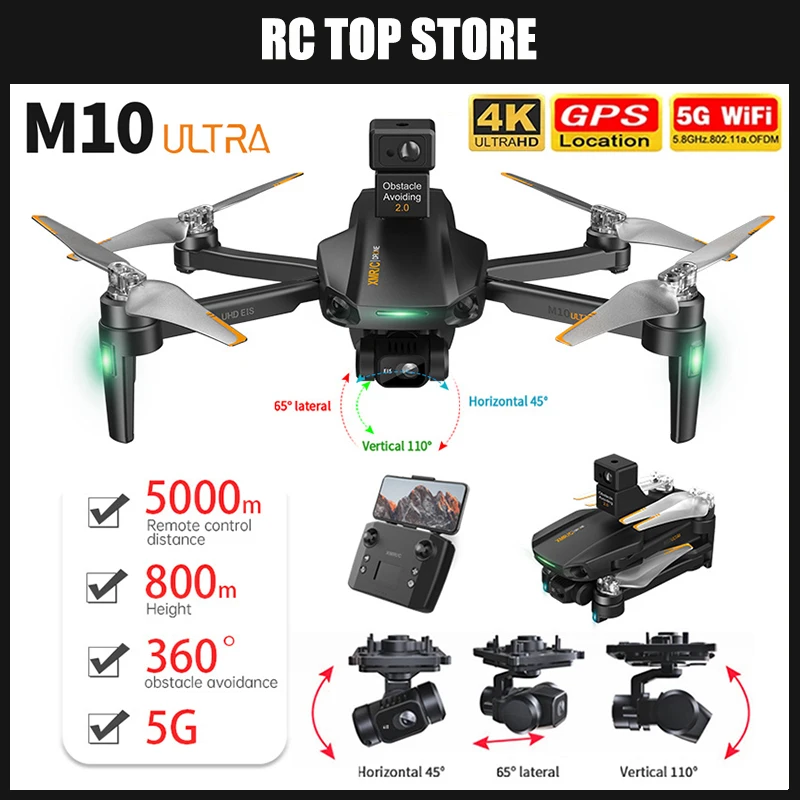 

Новинка M10 ультра Дрон 4K Профессиональный GPS 3-осевой EIS 5G Wifi Квадрокоптер 5 км Расстояние 800 м высота бесщеточный Дрон VS SG906 MAX1 F11S