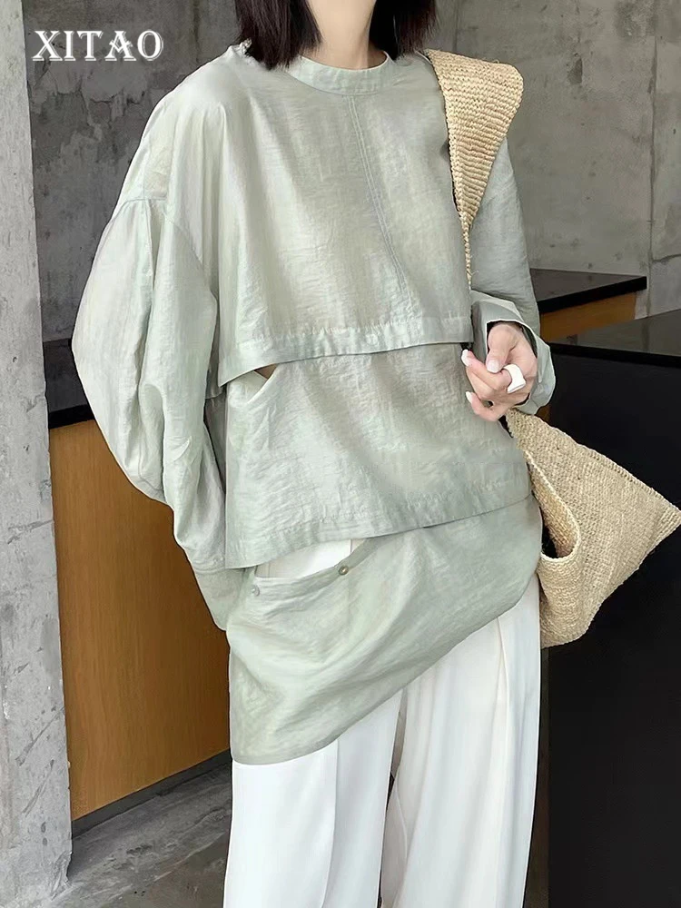 

XITAO Detachable Women Blouse Solid Color Fashion Irregular Splicing Design Summer New Simplicity Temperament Top WLD8261