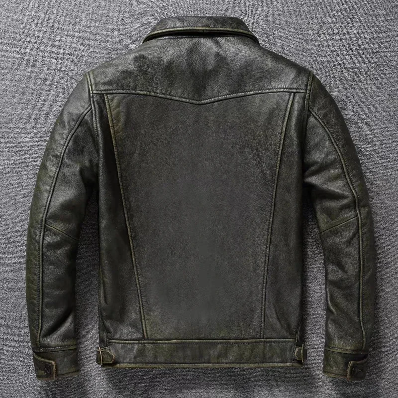 Американская кожаная куртка мужская мотоциклетная ретро потертая графитовая