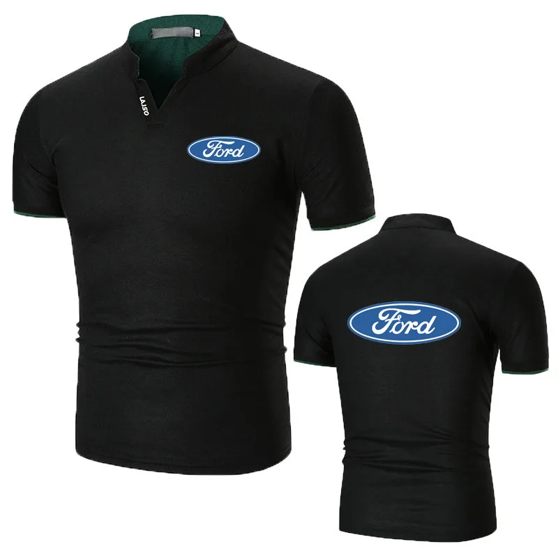 

Summer High Quality Oversized T-Shirts Ford car Branded Fashion Casual Men's Short Sleeve Top V-neck cotton men's T-shirt