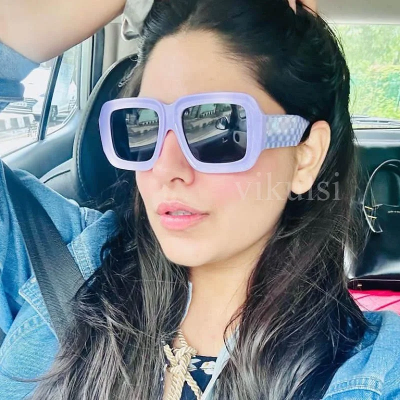 

Солнцезащитные очки в клетку для мужчин и женщин, роскошные брендовые в стиле знаменитостей, оверсайз с квадратными фиолетовыми линзами, 2023