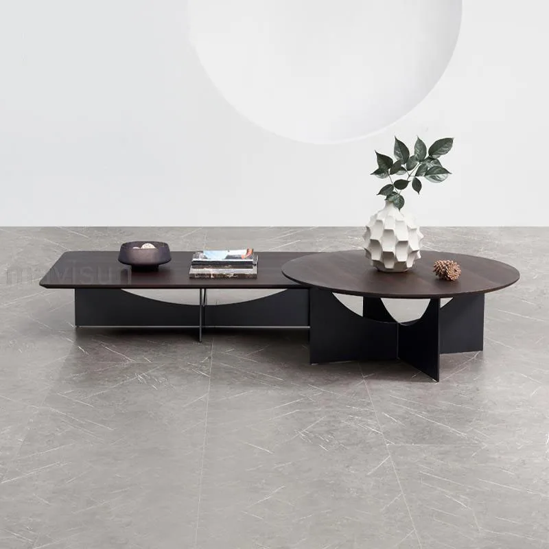 

Simplicity Coffee Table Set Stable X-Shaped Carbon Steel Base Center Outdoor Furniture Wooden Rectangle And Round Tea Table
