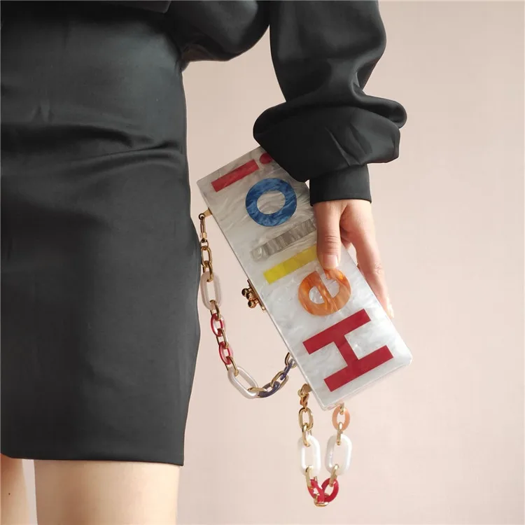 

Funny Girl Series Contrast Color Hello! Letter Acrylic Handmade Splicing Package
