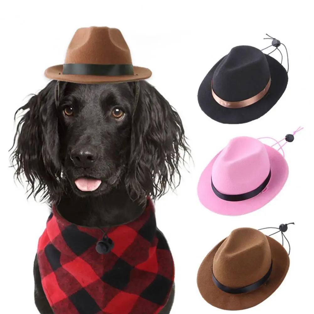 Dog Cowboy Hat with Adjustable Rope Fashion Photo Prop Pet Headwear Halloween Christmas Cosplay Costume Hat Dog Accessories