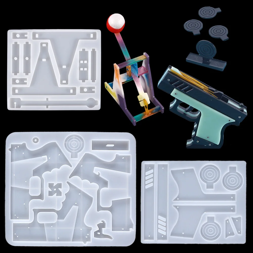

Rubber Gun Target Catapult Silicone Molds with Accessories Set DIY Assemble Pistol Screwdriver Rubber Band Game Model Making