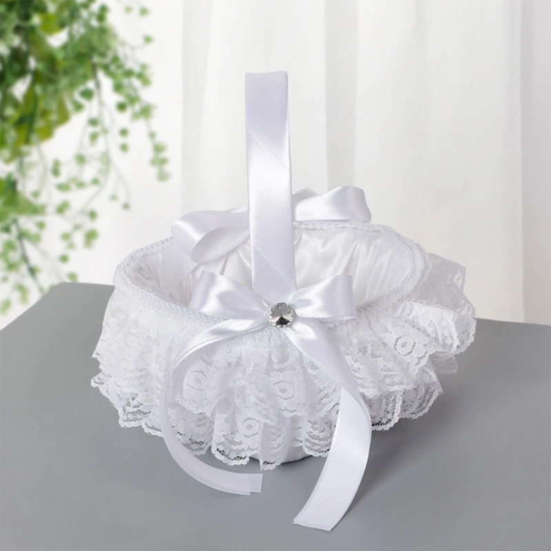 

Wedding Supplies White Lace Flower Basket Hand-splattered Throwing Petal Flower Basket Girl Basket for Banquet Ceremony