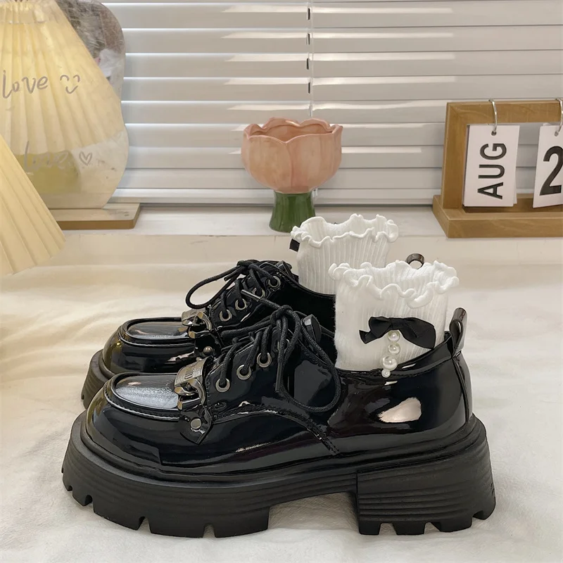 

Womens Derby Shoes Modis Clogs Platform Female Footwear Autumn Black Flats All-Match Leather 2023 Creepers Dress Winter Fall Ret