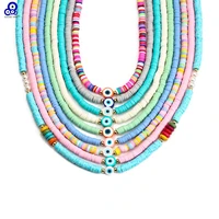 lucky eye bohemian colorful polymer clay bead neckalce women men long boho style vintage evil eye pendant necklace jewelry be632
