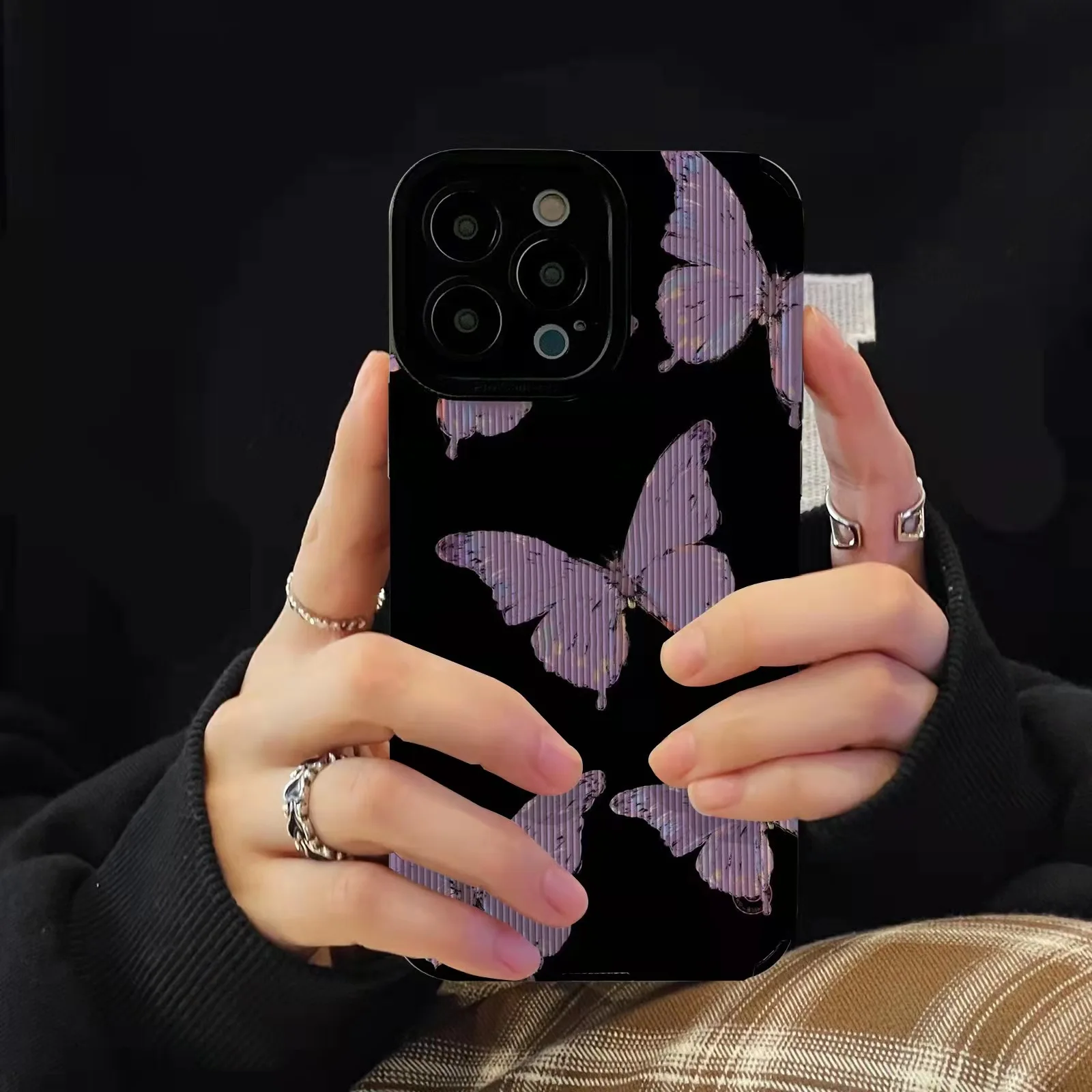 

LUPWAY Purple Butterfly Case For iPhone 13 11 14 Pro Max 12 XS Max X XR 7 8 14 Plus SE Cases Luxury Shockproof Soft Cover Capa