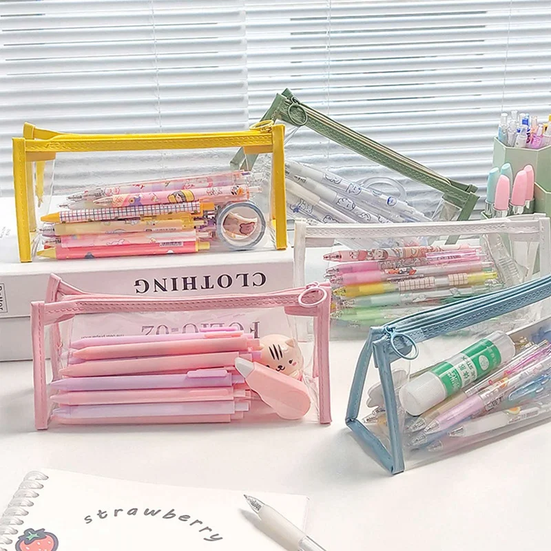 

2022 Zipper Transparent Pencil Case Office Student Exam Pencil Cases School Supplies Cute Pen Box Pencil Case Estuche Escolar