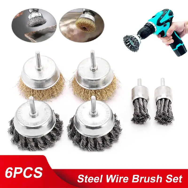 

Wire Brush For Drill Wheel Cup Brush Pen Brush Set With 1/4-Inch Hex Shank For Rust Removal Scale Paint Removal Scrub Surfaces