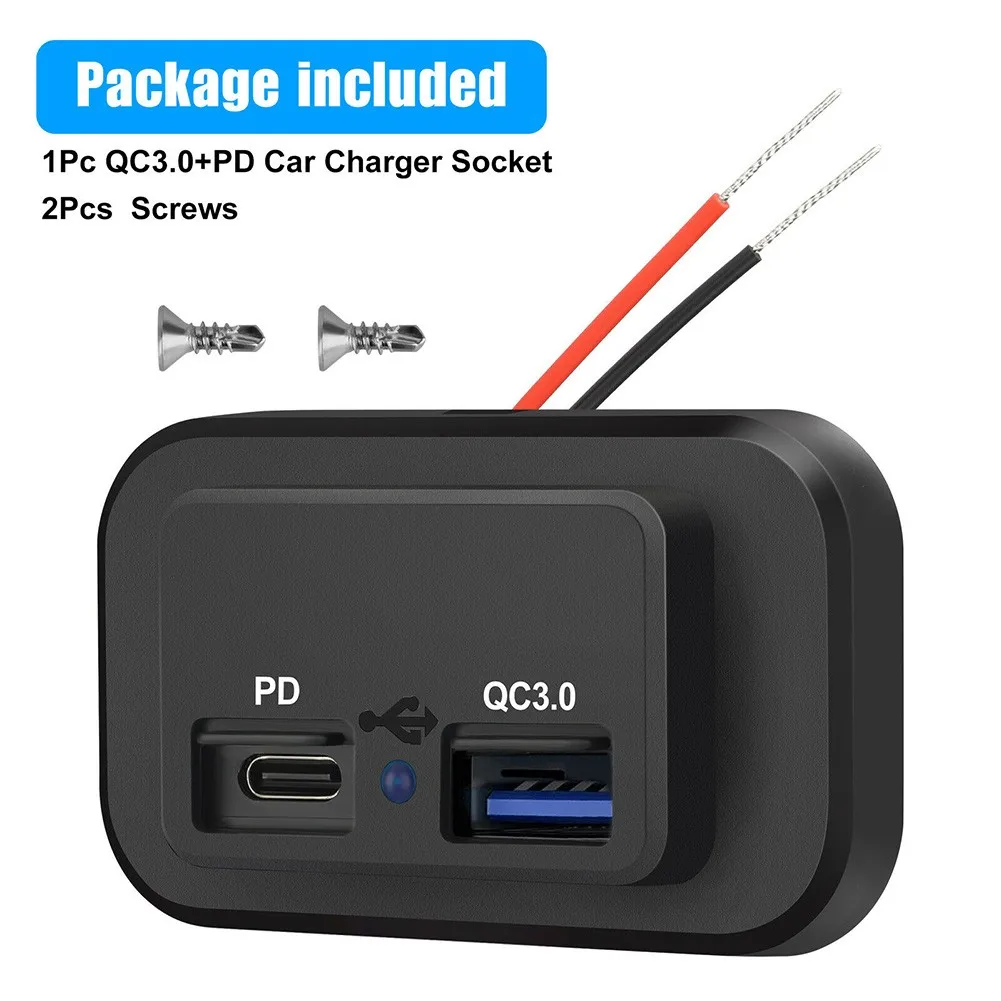 

Car RV Fast Charger Socket 12/24V 36W 3.0 USB-C + USB Port Charger Power Outlet Waterproof Charging Accessories