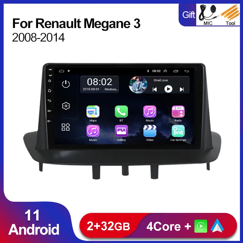 Автомагнитола 9 дюймов Android 11 2 + 32 ГБ стерео аудио для Renault Megane 3 2008-2014 GPS-навигация FM