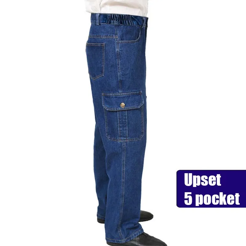 Plus Size Men's Thickened Cotton Jeans Multi-pocket Welder Anti-scalding Wear-resistant Tooling Loose Labor Insurance Pants