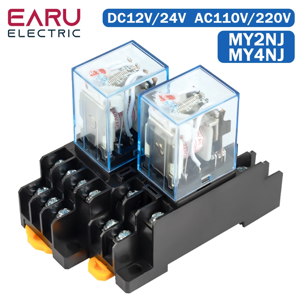 

1 шт. MY2NJ MY4NJ маленькое электромагнитное реле 5A 8PIN 14PIN катушка силовое реле DC12V DC24V AC110V AC220V с гнездом на DIN-рейку