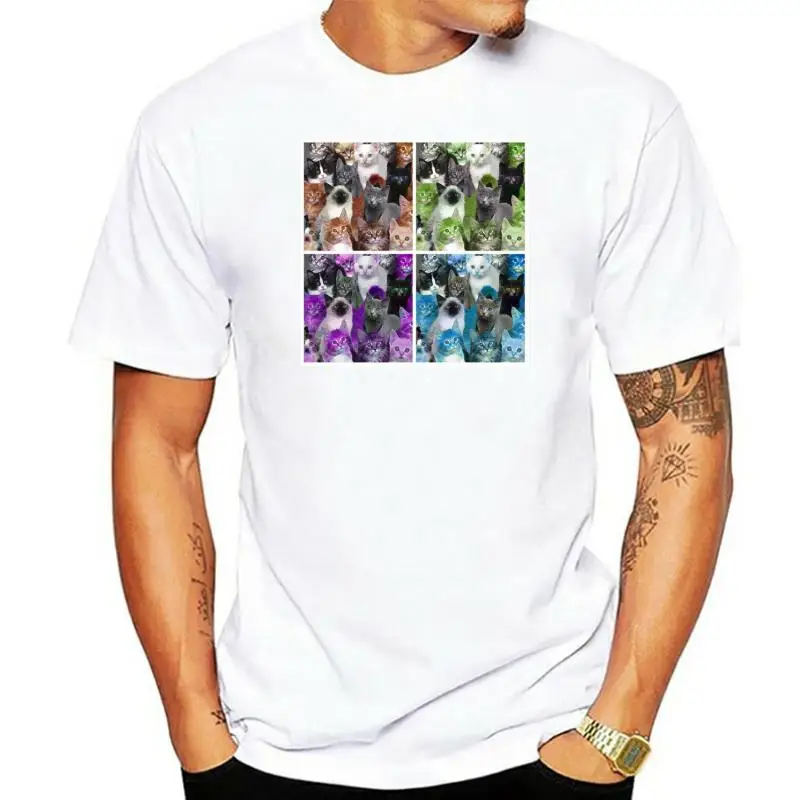 

Title: Pop Art Cats T shirt. classic round neck short sleeved choice of sizes and colours men t shirt