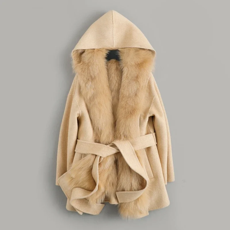 Женское длинное двухстороннее пальто пальто-парка из натуральной шерсти с