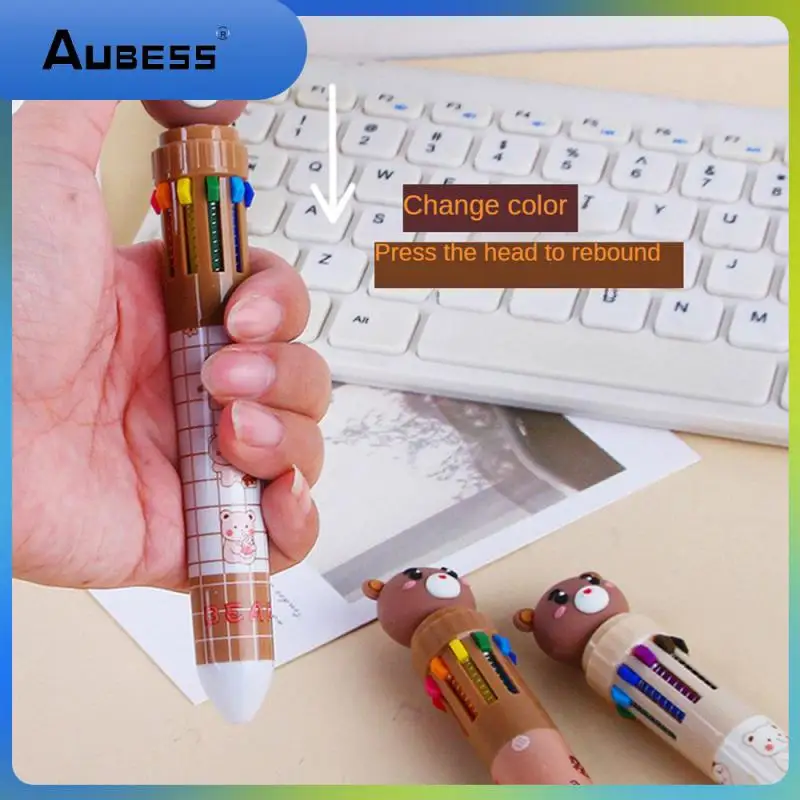 

Cartoon Bear Multicolor Ballpoint Pen Press Head Ten Color Press Pen Smooth Writing Quick-drying Pen Water Press Pens Cute