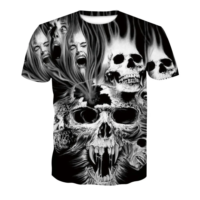 

2023 New Summer Skull T-shirt Punk Rock Short Sleeve 3D Printed T-Shirt Gothic Mens Summer Tee Men Y2K Vintage T Shirts Tops