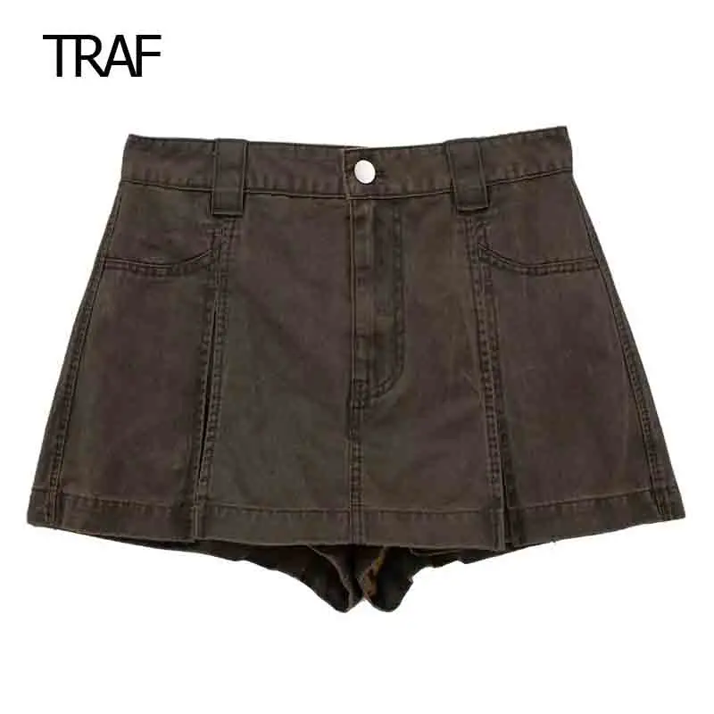 

TRAF Vintage Short Women's skirt Pants Summer 2023 A-Line Mid-Waist Sexy Female Skirt Pants Fashion Korean Ladies Skirt Pants