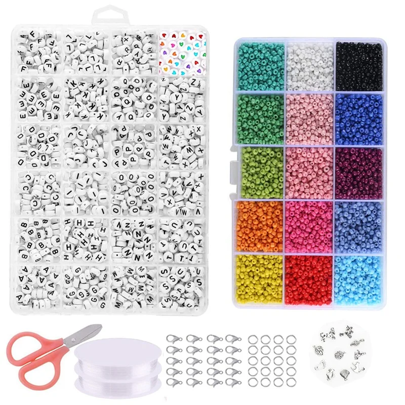 

Beads for Jewelry Making Kit - 7500 Pcs Glass Seed Bead and 1200 Pcs Letter Beads for Friendship Bracelet Making Kit
