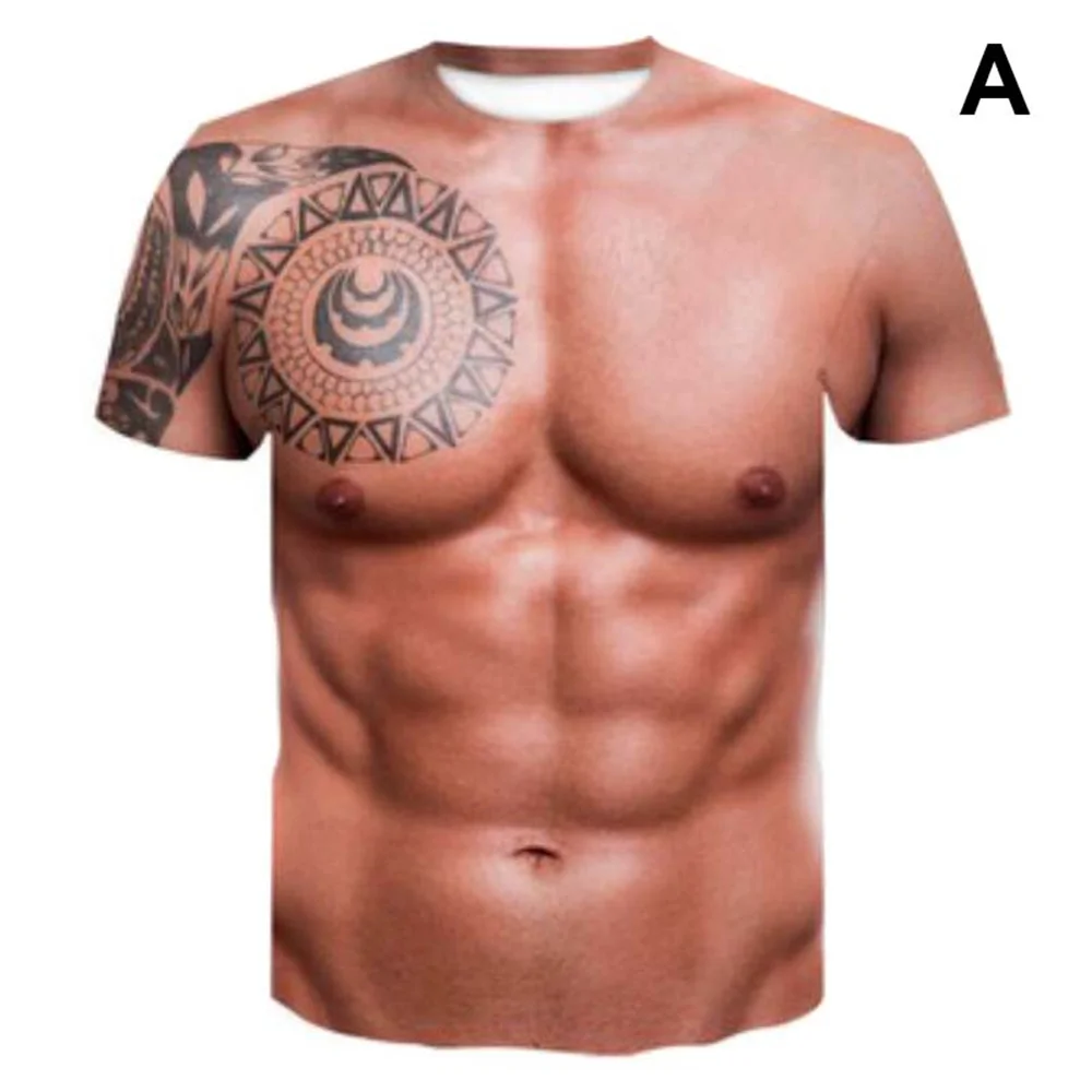 

New Fashion Strong Muscle Tattoo Print T-Shirt uomo manica corta stampa digitale 3D estate divertente creativo Casual T-shirt T