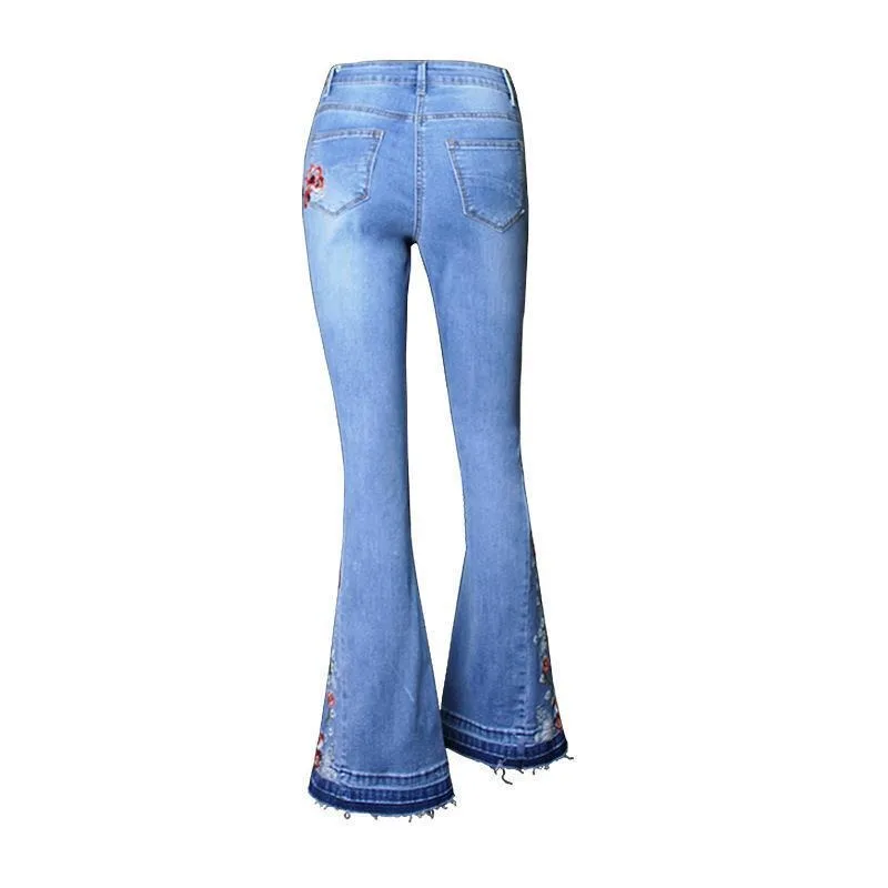 Женские джинсы с вышивкой Horn Jeans, летняя новинка 2026 года, светлые, эластичные, с высокой талией, облегающие, тонкие, больших размеров, широкие брюки (art.: 3920d8d3d55d7) - 3920d8d3d55d7