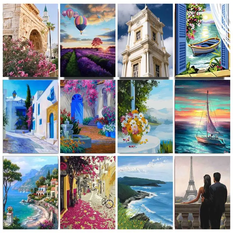 

PhotoCustom Paint By Numbers City Street Scenery DIY Modern HandPainted Painting Gift Pictures By Numbers For Home Decor Artwork