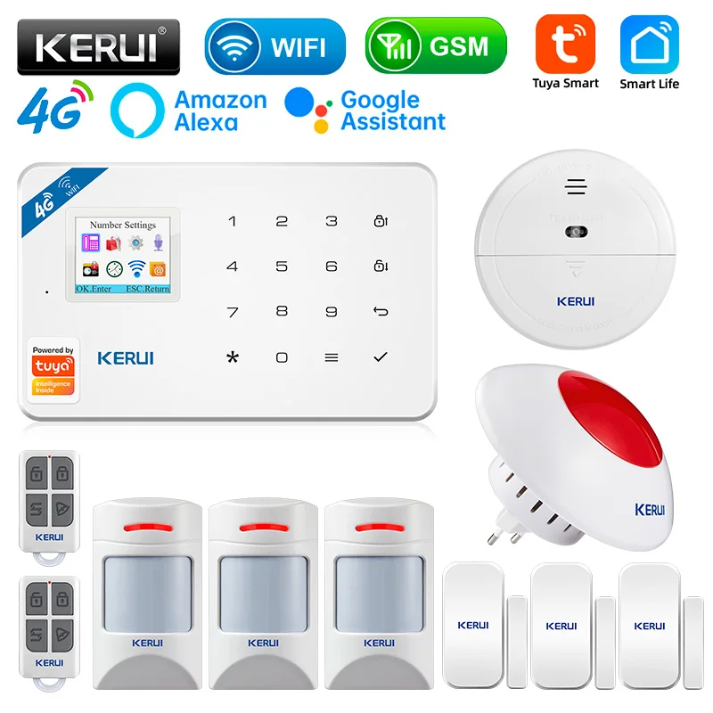

KERUI W184 1.7 inches GSM 4G WIFI Tuya APP Smart Home Security alarms for home TFT Screen Anti Theft Alarm Package 6 Languages