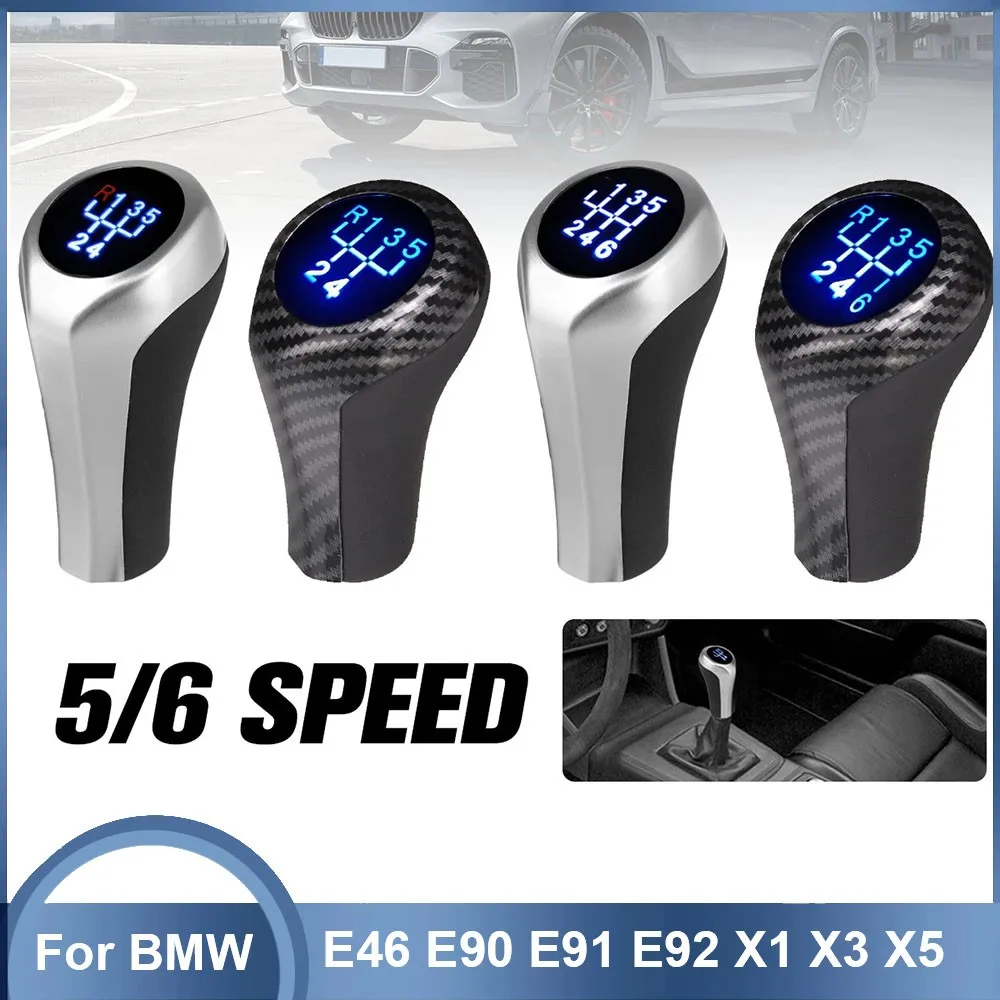 

5 6 Speed Manual LED Gear Shift Knob Backlight Leather Shifter Lever Handle Stick For BMW E46 E90 E91 E92 X1 X3 X5
