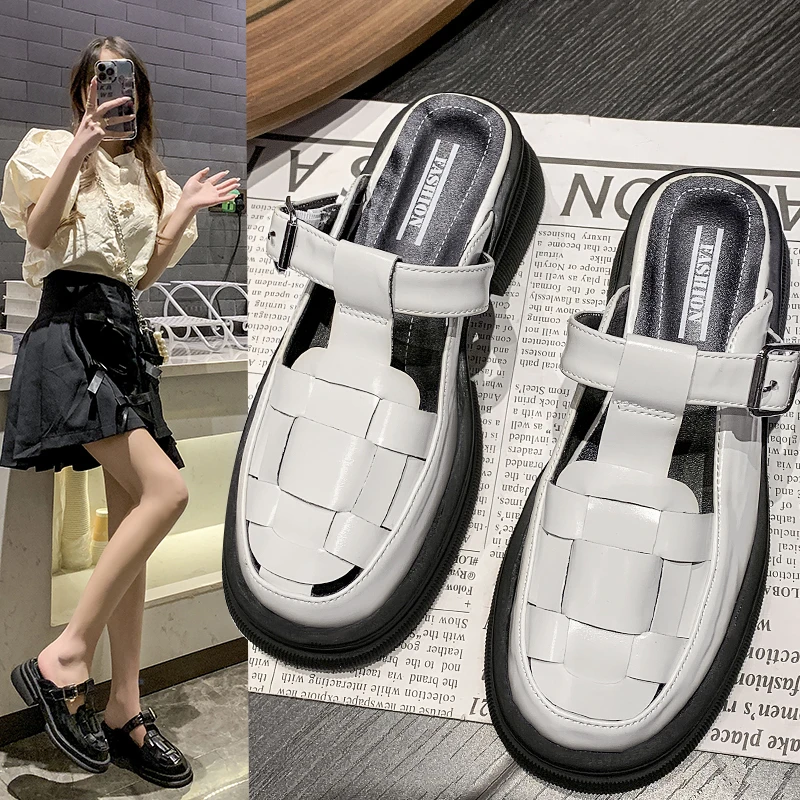 

Женские шлепанцы из ПУ кожи, на платформе, с закрытым носком