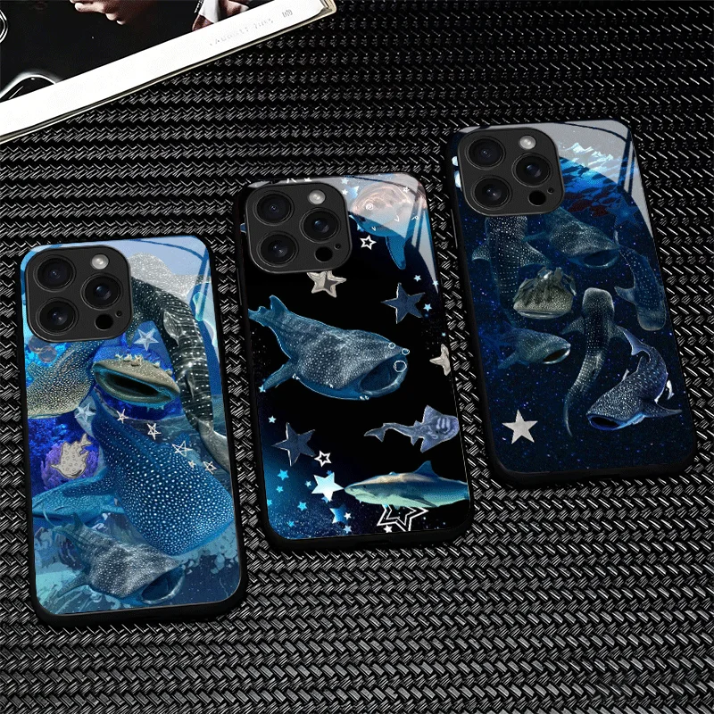 Фото Противоударный чехол из закаленного стекла Ocean Whale Shark для iPhone 13 14 15 16 17 Pro Max 17E 16E 12 11 XS 7 Plus Air №5